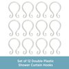 Kenney KN61211 Rust-Proof Smooth Plastic Shower Curtain Rings with Double Hanging Hooks for Shower Curtain and Standard Shower Curtain Rod, Bathroom Use, Easy to Install, Set of 12, Clear