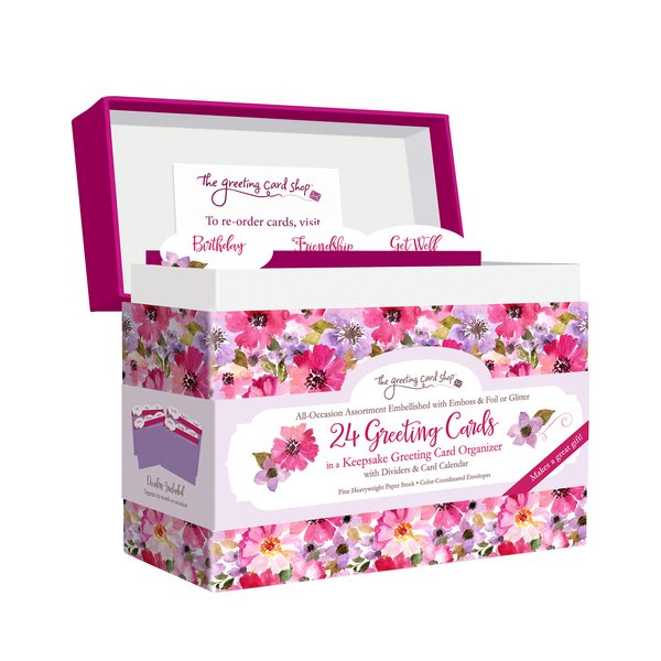 Designer Greetings All Occasion Greeting Card Assortment (24 Cards with Envelopes in a Keepsake, Floral Organizer Box) – Birthday, Thank You, New Baby, Anniversary, Sympathy, Get Well, Blank
