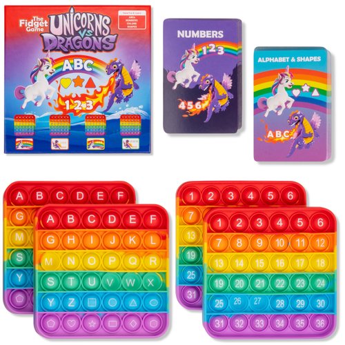 The Fidget Game Unicorns vs Dragons, Fun Educational ABC Toys to Learn Alphabet, Numbers, Shapes & Colors, Interactive Learning Tools for Pre-K & Kindergarten