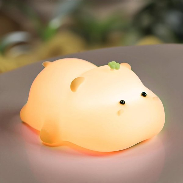 VTIGER Pink Hippo Night Light, LED Squishy Cute Lamp, Night Light for Kids, Silicone Hippo Light, Dimmable Girls Baby Bedroom Nightlight, Rechargeable Touch Lamp for Breastfeeding Nursery Decor