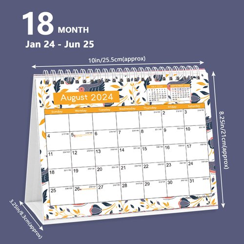 Desk Calendar 2024, Monthly Desktop Calendar, Standing Flip Calendar with Thick Paper(Jan. 2024 - Jun. 2025, 10" x 8.25"), Academic Year Standing Desk Calendar with Planner Stickers