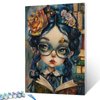 Cute Girl Wearing Glasses DIY Paint by Numbers,Student Reading Book Oil Canvas Painting Kit for Kids & Adults,16X20 inches Graffitic Library Scene Paintwork Acrylic Pigment,Home Decor(Frameless)