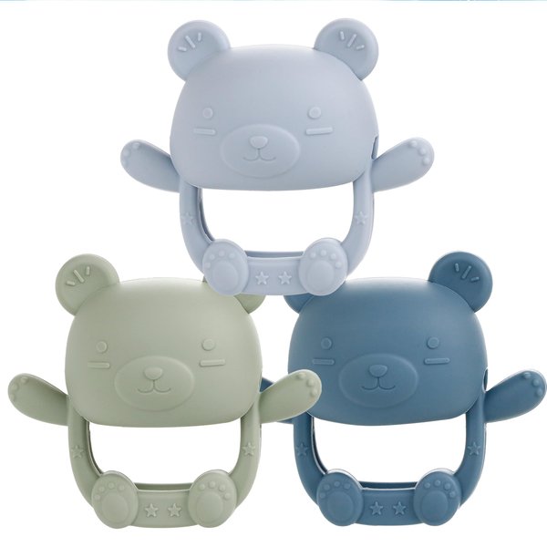 Bear Silicone Baby Teether Teething Toys for 0-12 Months Infants, Food Grade Silicone Teething Mitten, Hand Teether for Sucking Needs, Baby Teether Toys Baby Chew Toys, BPA-Free, Pain Relief (Blue)