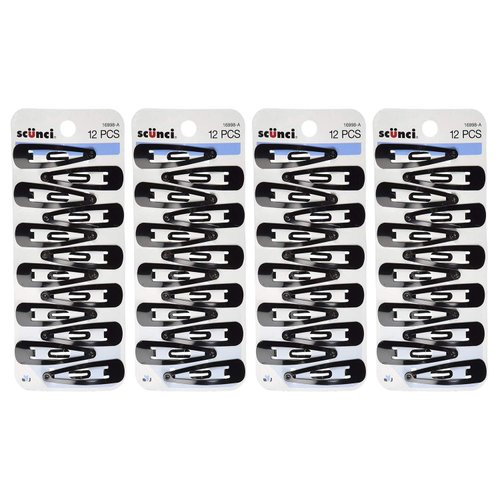 Scunci Countour, Snap Hair Clips, Black, 12 Count (4-Pack)