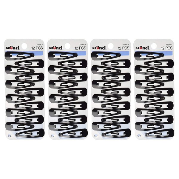 Scunci Countour, Snap Hair Clips, Black, 12 Count (4-Pack)