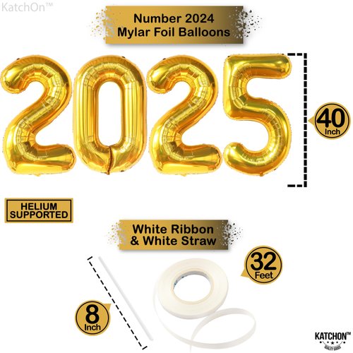 KatchOn, Black and Gold New Years Balloons 2025 - Pack of 45 | 40 Inch, Balloons 2025 with Pom Poms, Swirls | NYE Party Favors 2025, New Years Decorations 2025 | New Years Eve Party Supplies 2025