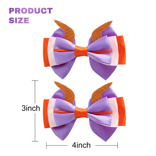 2PC Purple Dragon Ears Hair Bow Clips 4 Inch Women Dragon Horns Halloween Costume Hair Accessories for Figment