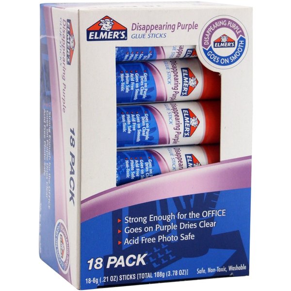 Elmer's Disappearing Purple Office Glue Sticks, 0.21 oz Each, 18 Sticks per Pack (E5009)