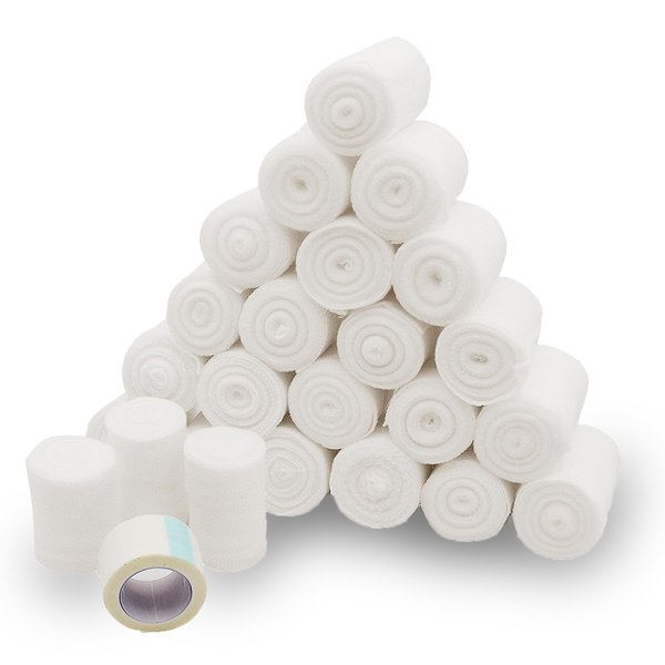 California Basics, Gauze Bandage Roll with Tape - Rolled Gauze Wrap - White Gauze Rolls - Breathable Gauze Wrap Used for First Aid Wound Care & Medical Supplies (2 Inch 24 Pack)