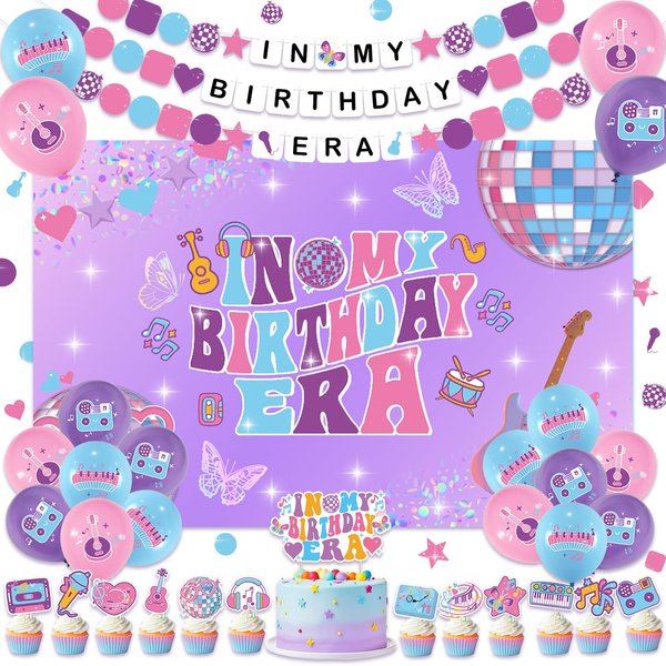 45PCS Music Banner Superstar Birthday for Singer Birthday Party Pre-strung Friendship Bracelet Background Balloon Cake Topper Party Decoration Supplies In My Birthday Era Party Decoration Supplies