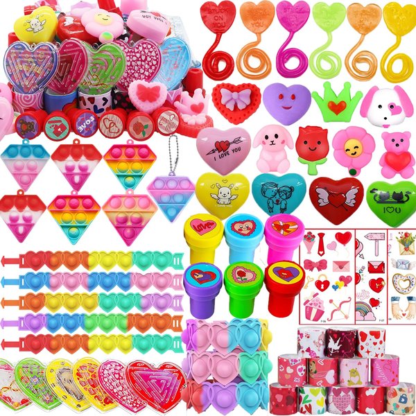 Taulaap 64 PCS Valentines Day Party Favors for Kids Boy Girl, Treasure Box Toys, Pinata Filler Goodie Bag Stuffers, School Classroom Rewards, Treasure Chest Prizes, Classroom Exchange Gifts Prizes