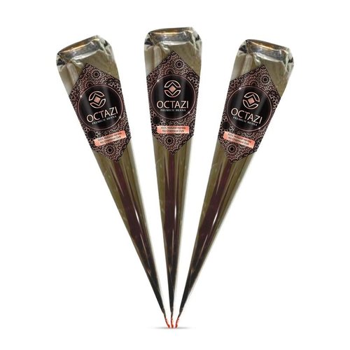OCTAZI 100% Pure Natural Hair Color Tube Paste Hair Dye Henna Cone Dark Reddish-Brown to Dark Brown Color Ready to Use Henna Cones Paste Hair Dye For Women - Perfect for Hair Coloring, No Chemicals, No PPD, No Preservatives - 3 Cones