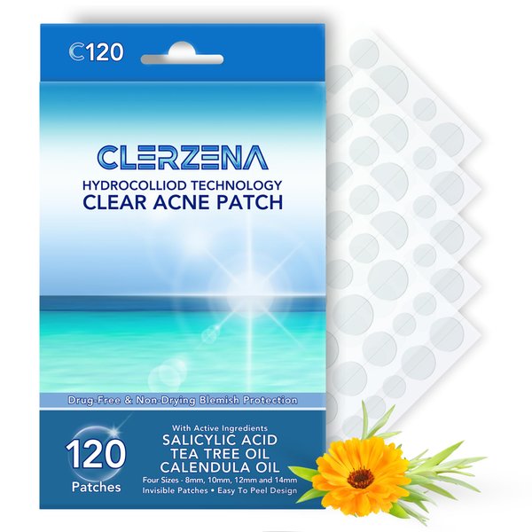 CLERZENA Clear Pimple Patches for Face - Hydrocolloid Acne Patches Salicylic Acid Tea Tree Oil Calendula Oil – Acne Patch Zit Stickers - Acne Dots for Skin Care