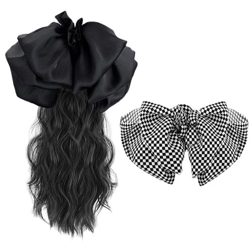 Leadigol Claw Clip Ponytail Hair Extension,Long Wavy Pony Tail for Black Women Synthetic Natural Hair Extension Ponytail with Bowknot Ponytail Clip in Hair Extensions Hairpiece