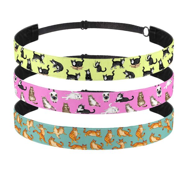 WIRESTER Set of 3 Elastic Fashion Headbands, Adjustable Hair Bands, Cute Non-Slip Hair Accessories for Women Girls - Lazy Cats, Tuxedo Cat, Orange Tabby Cat Funny Playful Postures