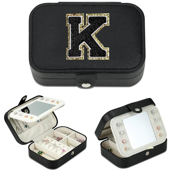 Parima Mothers Day Gifts for Mom - Travel Jewelry Case | Mom Gifts for Women | Birthday Gifts for Mom Women | Travel Gifts for Mom Jewelry Travel Case | Mom Birthday Gifts for Mom - Letter K, Black