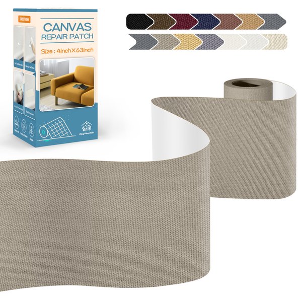 KING MOUNTAIN Canvas Repair Tape,Outdoor Gear Patch, 4×63 Inches,Waterproof,Self-Adhesive for Repairing Boat Covers,Sun Shades,Sofas,Tents,Lounge Chairs,Awnings (Khaki)