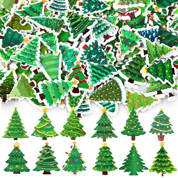 JULBEAR Christmas Tree Foam Stickers, 300 Pcs Bulk Self-Adhesive Christmas Tree Stickers for Arts Crafts Winter Christmas Xmas Tree Theme Party Favors Decoration Envelope Home DIY Supplies