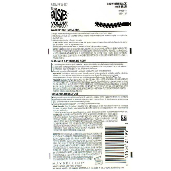 Maybelline New York Volum' Express The Falsies Waterproof Mascara, Brownish Black [292] 0.25 oz...