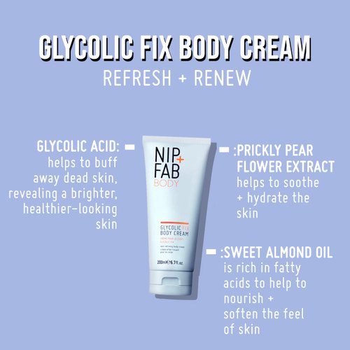 Nip+Fab Glycolic Fix Body Cream, 6.70 Fl Oz, AHA Body Lotion with Glycolic Acid, Shea Butter and Glycerin for Smooth and Hydrated Skin