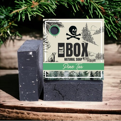 Black Box - Pine Tar USA MADE Men & Women's Natural Bar Soap Moisturizing Body Wash for Bath & Shower, Natural Oils - Handmade Cold Process No Harsh Chemicals (Pine)
