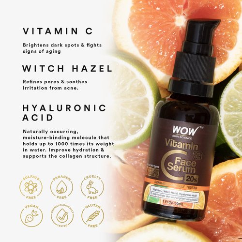 WOW Skin Science Vitamin C Serum for Face with Hyaluronic Acid - Vitamin C Face Serum Women & Men Dry Skin Brightening Serum - Vitamin C & Hyaluronic Acid Serum - Face Anti-Aging Vit C Facial Serum