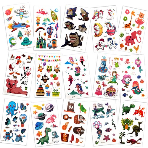 60 Sheets 800 Styles Temporary Tattoos for Kids, Mixed Styles Waterproof Tattoo Stickers for Boys and Girls Birthday Party Supplies - Unicorn/Mermaid/Dinosaur/Animal