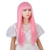 WAVELNM Pink Wigs for Kids Light Pink Wig with Bangs for Child Girls Rouge Pink Long Straight Wig Kids Synthetic Wigs with Wig Cap