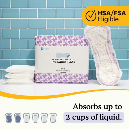 Because Premium Incontinence Pads for Women - Discreet, Individually Wrapped Liners - Maximum Absorbency, 20 Count (Pack of 1)