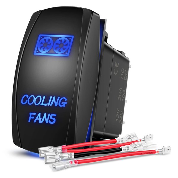 Nilight Cooling Fans Rocker Switch Led Light Bar Switch 5Pin Laser On Off SPST switches 20A/12V 10A/24V Switch Blue with Jumper Wires Set for Cars Trucks RVs,2 Years Warranty