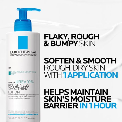 La Roche-Posay Lipikar Urea 10% Roughness Smoothing Lotion | Body Lotion For Dry Skin With 10% Urea + Shea Butter + Allantoin | Rough And Bumpy Skin Lotion | Softens & Smooths Skin With 1 Application