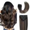 Goulus Human Hair Extensions Clip in 8PCS 120g Balayage Natural Black Mixed Chestnut Brown Remy Human Hair Clip ins Hair Extensions Real Human Hair Extensions(1B/6/1B,20inch)