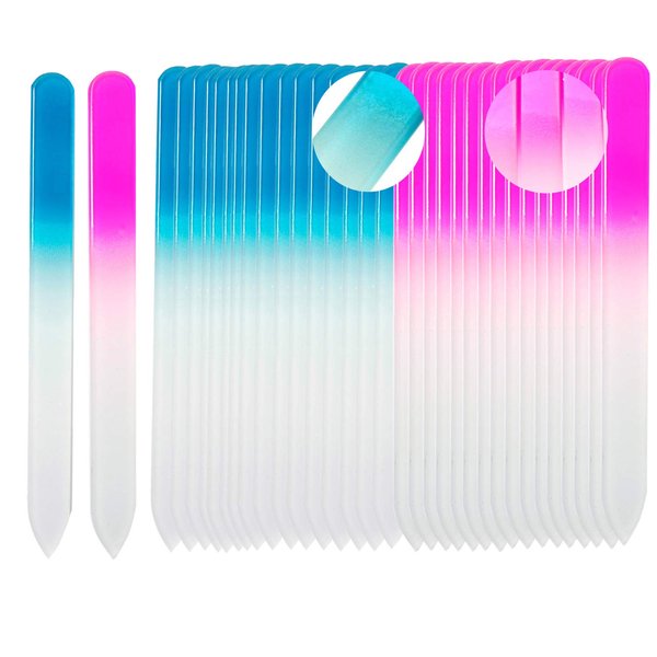 SIUSIO 40 Pack Professional Czech Crystal Glass Nail Files for Natural Nails Double Sided Etched Surface Files Gradient Rainbow Color for Acrylic Nail Emery Boards & Buffer (Pink&Blue)