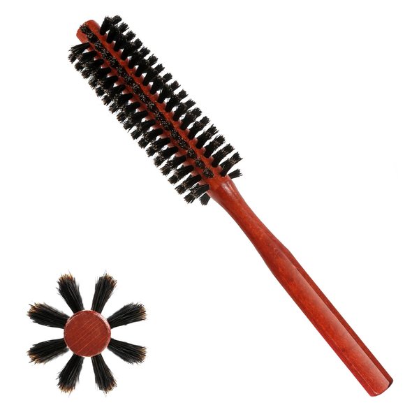 Boars Hair Round Brush, Mini Round Brush, Small Hair Bush for Small Round Brush for Blow Drying, Curling Brush for Short Hair, Small Beard Brush Round Bristle Brush