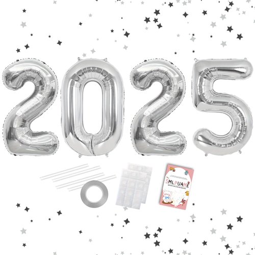 Smlpuame 40 Inch 2025 Balloons Silver, Huge Foil Number Balloons for Happy New Years Festival Celebration Prom Party Supplies Class of 2025 Graduation Decorations