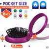 6Pcs Round Hair Brushes for Women - Folding Hair Brush Travel Comb with Mirror Pocket Round Hair Brush Travel Size Brush with Small Mirror - Portable Mirror Travel Mini Brush for Hair Makeup Brush Set