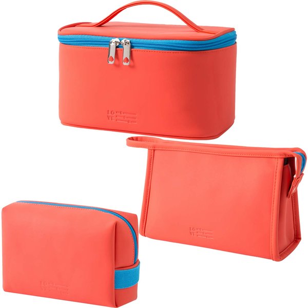 MIRASON Makeup Bag Travel Toiletry Bag for Women, Cute Make Up Bag Set of 3 for Purse Pouch Makeup Organizer Bag PU Leather Washable Waterproof Cosmetic Bag (Orange)