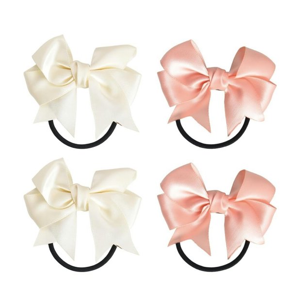 4Pcs Pink White Hair Bows for Girls Elastic Hair Ties with Bows for Little Girls Beige Hair Rope Rubber Bands for Hair Knotted Bow Scrunchies Pigtail Ponytail Holder Bowknot Hair Accessories for Girls