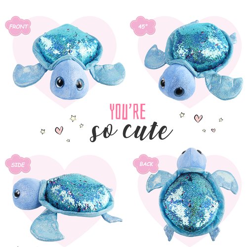 Athoinsu 12'' Blue Turtle Stuffed Animal Soft Plush Toy Pillow with Reversible Glitter Sequins Sparkle Birthday Children's Day Valentine's Day for Kids Boys Girls Toddlers