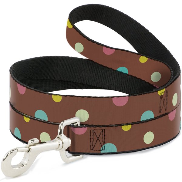 Buckle-Down Pet Leash - Dots Brown/Multi Pastel - 6 Feet Long - 1" Wide