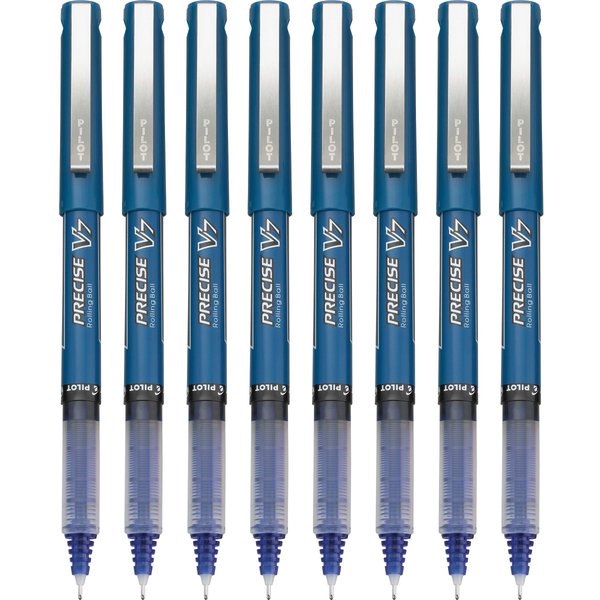 Pilot, Precise V7, Capped Liquid Ink Rolling Ball Pens, Fine Point 0.7 mm, Blue, Pack of 8