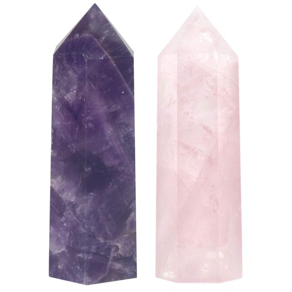 Luckeeper Healing Crystal Wands | 2" Amethyst Crystal, Rose Quartz Crystal Points| 6 Faceted Reiki Chakra Meditation Therapy