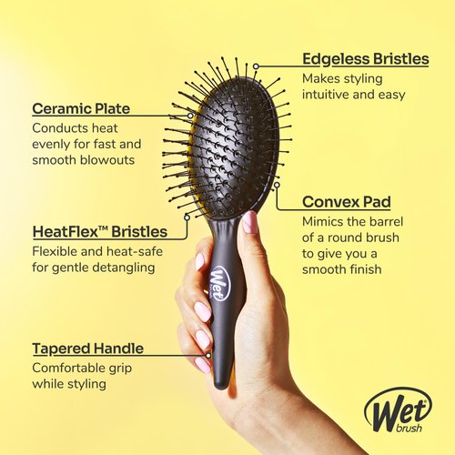 Wet Brush Easy Blow Out Hair Brush, Black - Edgeless HeatFlex Bristles Are Blow Dry Safe - Ergonomic Handle Manages Tangles for Maximum Volume - Ceramic Coated Pad Smooths And Straightens