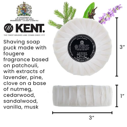 Kent SB2 Shaving Soap Puck Shaving Soap Refill for Men for Shaving Soap Bowl use with Shaving Brush for Men. Luxury Shave Barber Soap Made with Extracts of Lavender, Pine, and Clove. Made in England