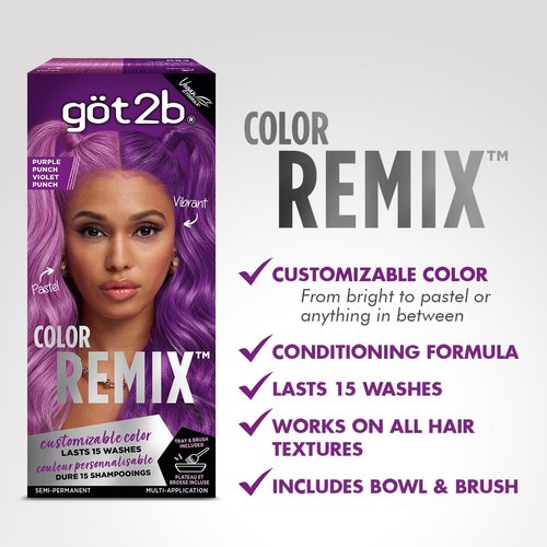 Got2b Color Remix, Customizable Semi-Permanent Hair Color, 094 Purple Punch