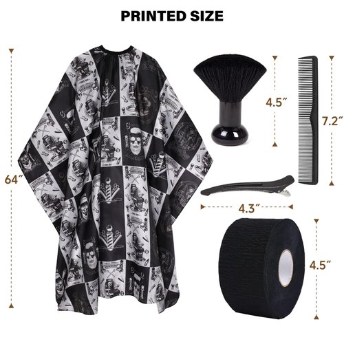Waterproof Hair Cutting Cape Barber Cape for Men Haircut Cape Hair Cape for Haircuts Salon Cape Barber Neck Strip Barber Brush Neck Duster Hair Comb Clip Set Barber Tools (5PCS / (64" x 56")