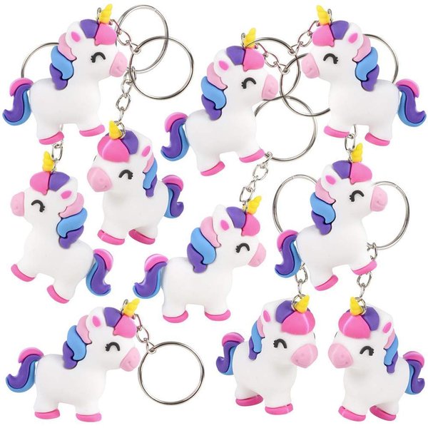 ArtCreativity Unicorn Rubber Keychains, Set of 12, Fun Key Chains for Backpack, Purse, Luggage, Unicorn Birthday Party Favors for Kids, Goodie Bag Fillers, Small Prizes for Boys and Girls