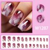 CEWEWP Square Press on Nails Medium Purple White Check Acrylic Nails Press ons European and American Fashion Fake Nails Geometrical Designs Full Cover Glossy Glue Stick on Nails for Women Girls 24 Pcs