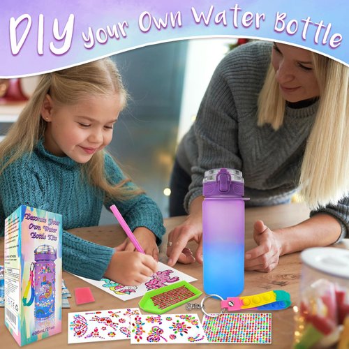 EDsportshouse Decorate Your Own Water Bottle Kits for Girls Age 4-6-8-10,Unicorn Gem Painting Crafts,Fun Arts and Crafts Gifts Toys for Girls Birthday Christmas(Unicorn)