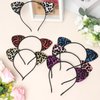 Haakong 6Pcs Leopard Cat Ears Headband Leopard Ears Headband Glitter Flocking Cat Ears Headband for Woman and Girls Party Supplies